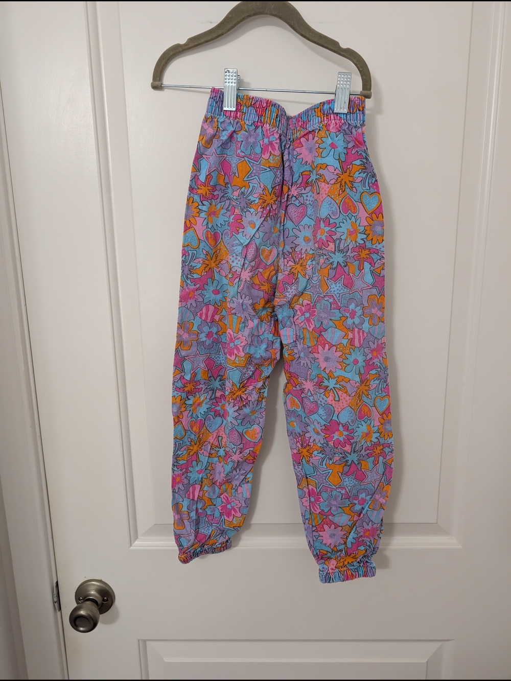 Vintage Kids Vibrant All Over Print Joggers 100% Cotton Flower Star Heart - Picture 5 of 5